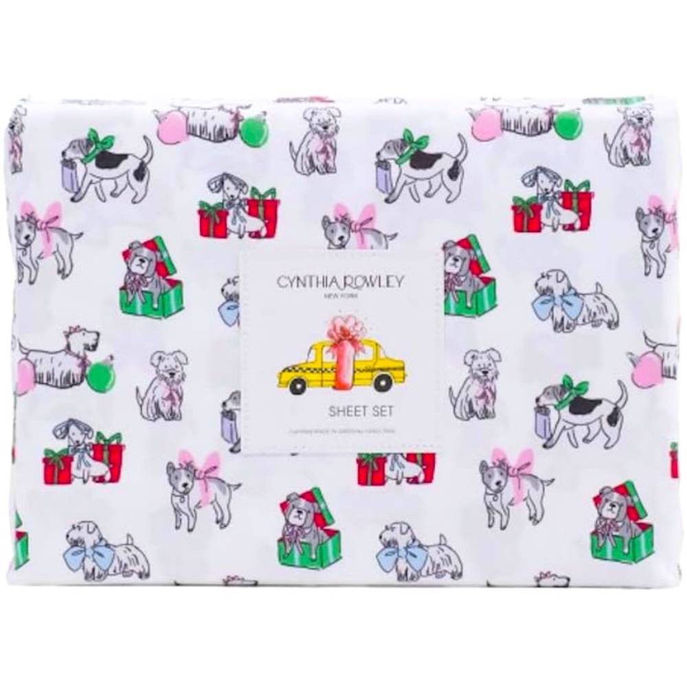 Christmas Winter Puppy Cheer Queen Sheet  Set NWT